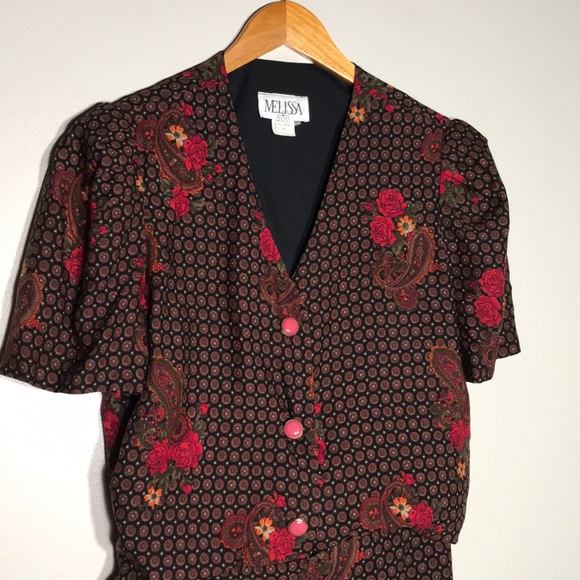 Vintage Melissa Puffy Sleeves Floral Blouse and Skirt Set - Picture 9 of 12